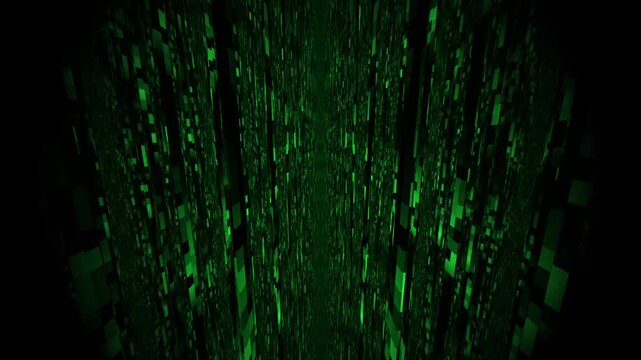 Immersive Digital Data Stream of Dynamic Glowing Green Code on a Dark Background with Technology and Cybernetic Matrix Visuals for Futuristic Concepts