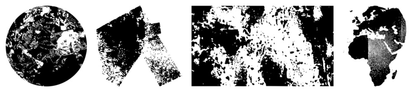 Shattered map pieces, gritty globe, skid lid planet rough halftone textures, broken shapes for edgy global concepts. Ideal for posters or branding with raw, urban vibes.