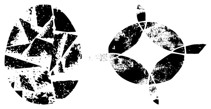Stencil graphics of broken globe & torn leaf, skid lid meets brain bucket edgy, rebellious symbols for street art or punk branding. Screams decay.