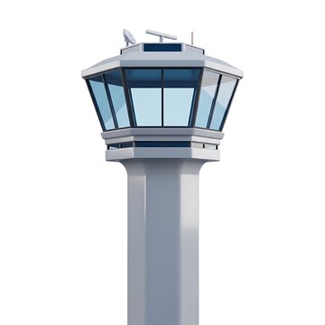 Blue and gray 3 d control tower isolated