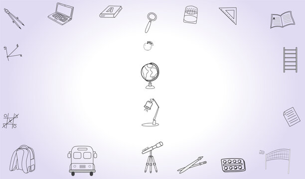 Science and leisure doodles with empty space set pink white