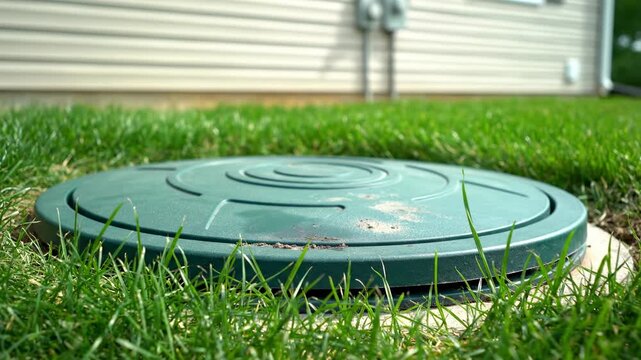 Residential Septic Tank Cover on Green Lawn