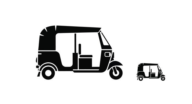 auto rickshaw silhouette black and white transportation icon on white background