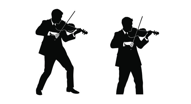 violinist silhouette playing music on a white background