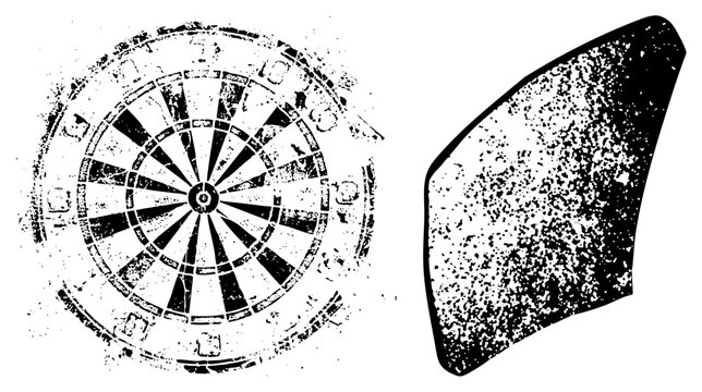 Gritty dartboard & dart with splatter, distressed edges. Segments evoke pub games dart shape suggests precision ideal for &ldquo;pub target&rdquo; or &ldquo;dart circle&rdquo; casual play.