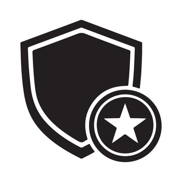 Security Shield with Star Badge Silhouette Icon for Protection and Quality Rating

