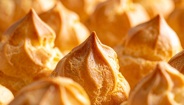 Profiterole pastry with creamy filling macro texture