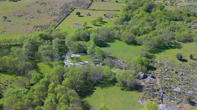 Aerial drone view of the spring landscape in the Abadengo region of Salamanca province, Castile and Le&oacute;n, Spain, Europe