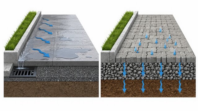 Impervious Surface and Permeable Pavement Comparison with Rainwater Drainage