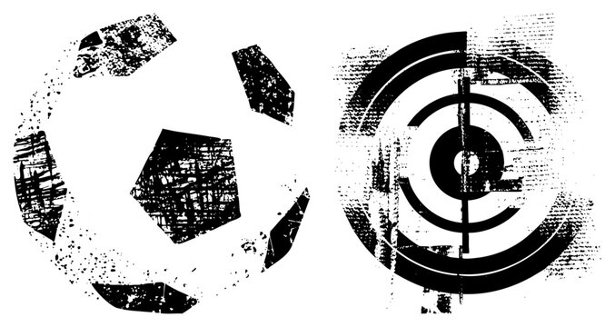 Gritty, weathered football (booter/pigskin) with a bullseye,, rough edges, splatter. Ideal for edgy sports or streetwear branding raw energy meets precision.