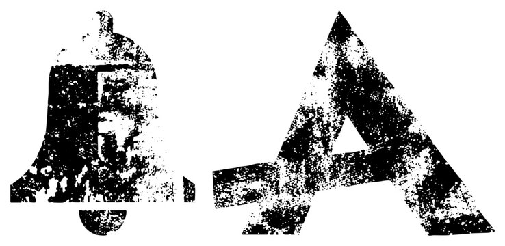 Rustic bell bold A in gritty stencil style punk/streetwear art. Chime/ding/ringtone vibes, raw edge.