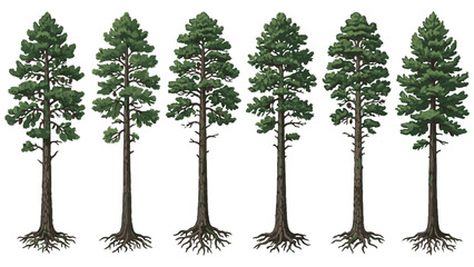 Realistic Pine Tree Vector Set Isolated on Transparent Background © Hossne
