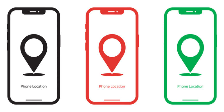 Smartphone Location Icon Set, modern vector illustration black red green map pin navigation GPS tracking for business and personal use design concept