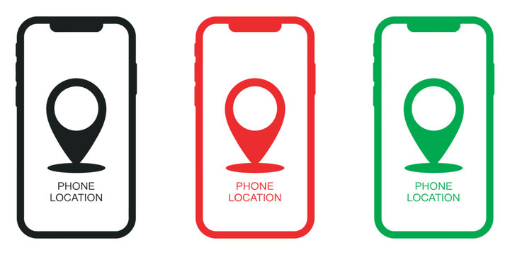Smartphone Location Icon Set, modern vector illustration black red green map pin navigation GPS tracking for business and personal use design concept