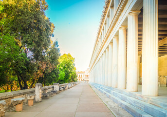 Obraz premium Stoa of Attalos in The Ancient Agora of Classical Athens, Greece
