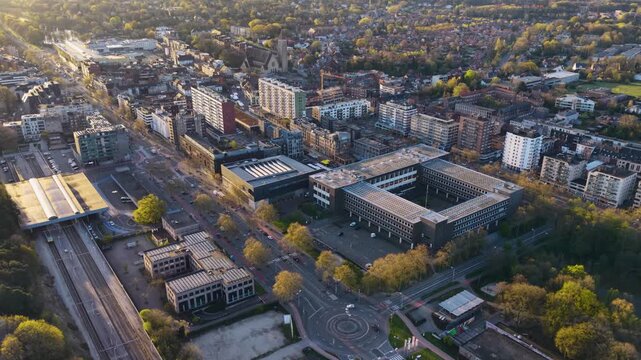 A panoramic Aerial view of the city genk Belgium, on a sunny spring noon
