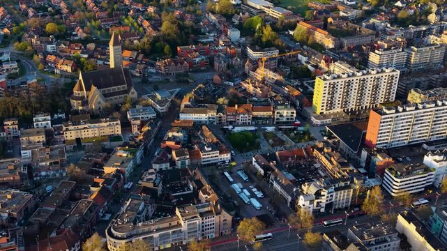 A panoramic Aerial view of the city genk Belgium, on a sunny spring noon