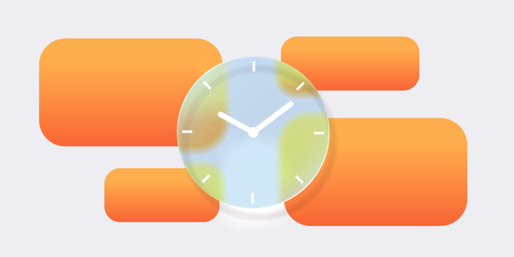 Time Management Infographic Template. Glass Clock with Empty Orange Text Panels