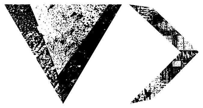 Rugged black and white directional arrows with gritty halftone wear ideal for edgy branding, streetwear, posters, or apparel. /pointers convey raw urban energy.