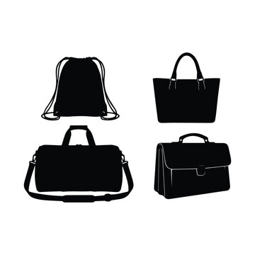 Black silhouette collection of four bags for travel and daily usage