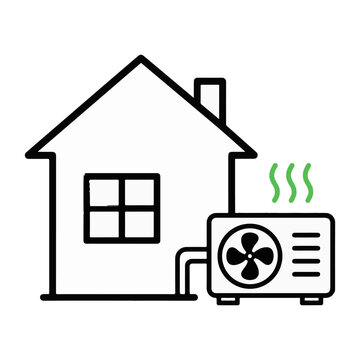 House with heat pump icon for home energy system concept