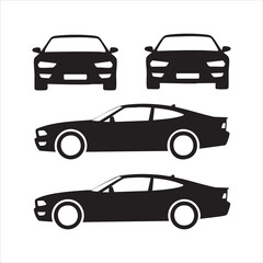 Fototapeta premium Set of sleek car vector illustrations with front and side views for automotive projects.