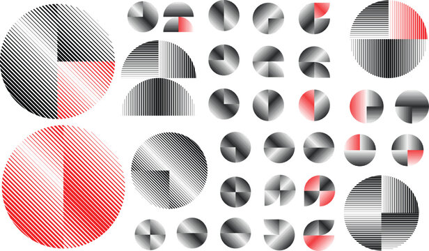 Abstract geometric linear  set - modern deform semi circles and segmented circles for branding and layout design . Toolkit collection , for modular design projects. Vector 