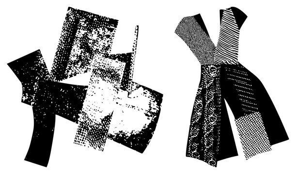Bold halftone necktie graphics with /stipple textures cravat or bolo inspired. vectors for retro branding, logos, apparel gritty, edge.