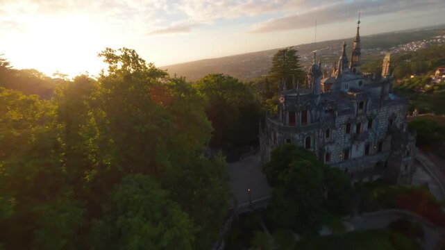 Cinematic Aerial View of , Portugal Historic Medieval City, Castle, Stone Streets and Scenic Urban Landscape from Drone
