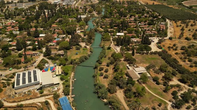 Aerial View of Nir David Kibbutz and Turquoise Water Canals Israel