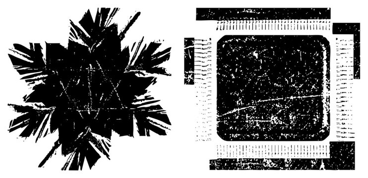 Raw, edgy visuals splattered ink, weathered borders ideal for punk posters or streetwear. Grit art, scratchy graphics, rough edged design. High contrast screams rebellion & vintage deca
