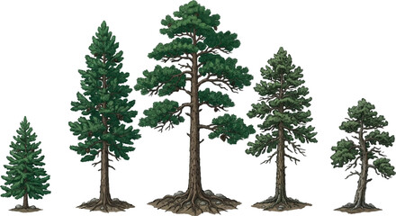Realistic Pine Tree Vector Set Isolated on Transparent Background © Hossne