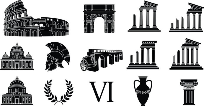 Famous Landmarks and Monuments Silhouette Icon Set