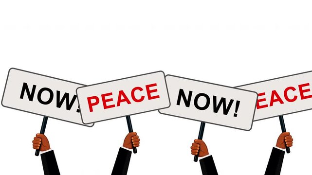 Animated Hands Holding Peace and Now Protest Signs for Activism