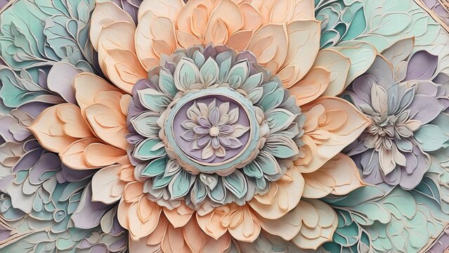 An intricate floral pattern with soft pastel colors, creating a serene and delicate aesthetic