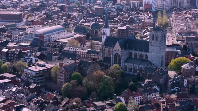 A panoramic Aerial view of the city Liege in Belgium, on a sunny spring morning