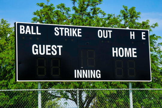 Baseball and softball sports scoreboard at park