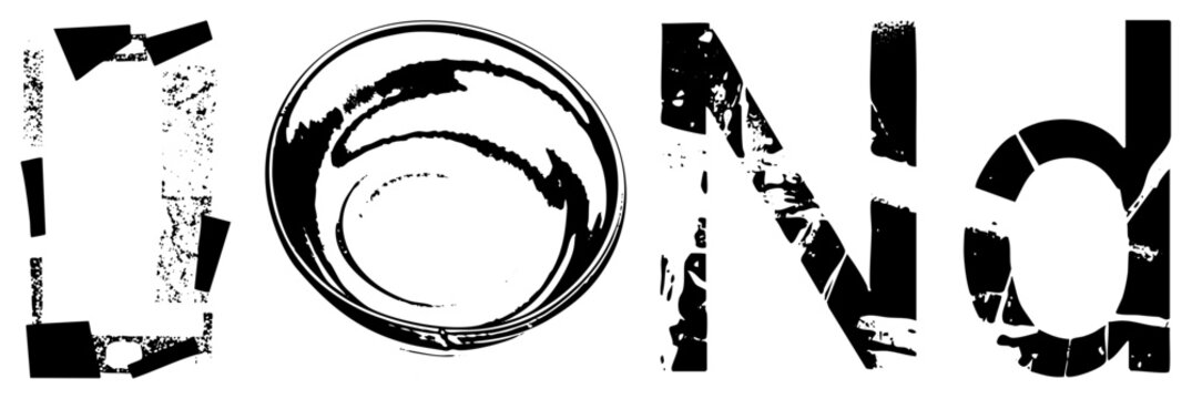 Bold, fragmented &ldquo;BOND&rdquo; in raw stencil style street punk staple. Smudged, ink bleed edges evoke zines. Edgy branding where clean dare not go.