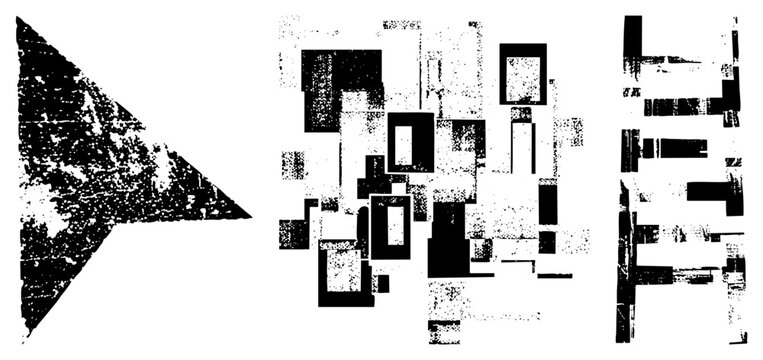 Raw black and white pixel grit shapes jagged triangles, blocky rects. Street artists call it &ldquo;glitch scratch&rdquo; or &ldquo;noise geo&rdquo;. Rough halftone evokes zine era punk. Ideal for edgy branding or urban po