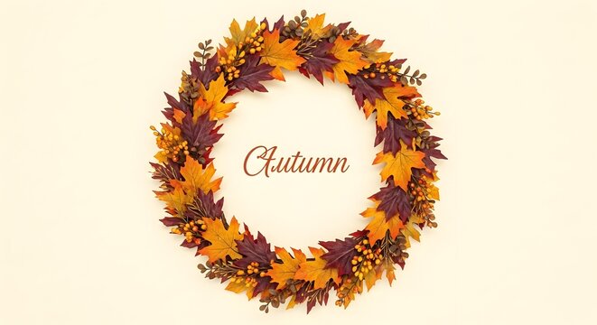 Autumn leaf wreath with colorful fall leaves