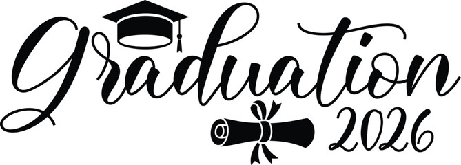 Graduation 2026 typography clip art design on plain white transparent isolated background for card, shirt, hoodie, sweatshirt, apparel, tag, mug, icon, poster or badge © AllYearRoundDesigns