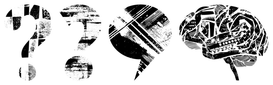 Fragmented?s brain w/ abstract &ldquo;mind maze&rdquo; or &ldquo;brain scramble&rdquo; gritty halftone, ideal for edgy visual metaphors.