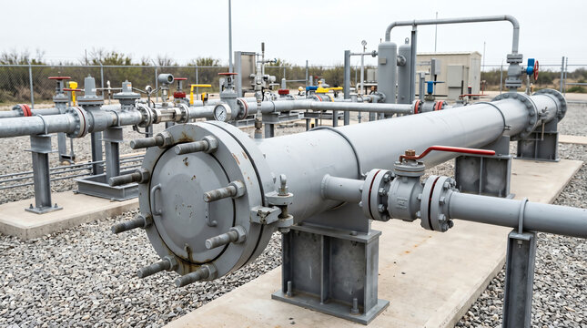 Pipeline pig launcher trap with kicker line and quick-opening closure at a station
