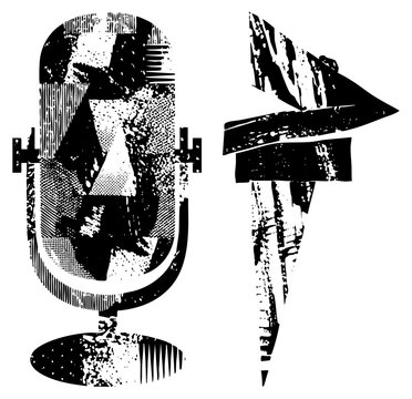 Retro mic broken arrow, punk sticker/podcast vibe &ldquo;vox box&rdquo; or &ldquo;mic drop&rdquo; in gritty print. Halftone rough edges DIY zine energy. Ideal for edgy branding/merch.