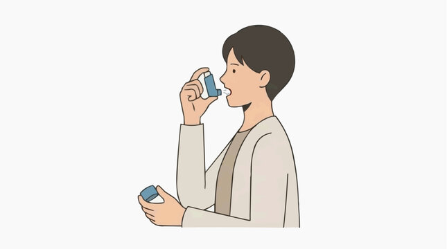 Person using an asthma inhaler, highlighting respiratory care, health, and asthma treatment.