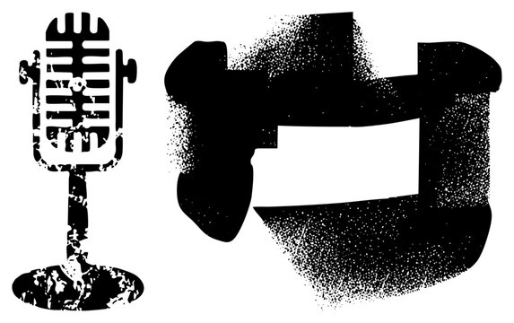 Retro mic, vintage vox box, gritty halftone spray vector cutout fusing studio charm & punk edge. Ideal for podcast logos or indie merch where vintage meets raw energy.
