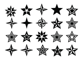 Obraz premium Set of black star icons and decorative elements isolated on white background for your design.