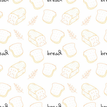 White bread, wheat bread, whole bread and sliced bread seamless pattern on white background