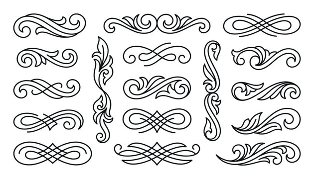 Set of floral dividers and swirl ornaments for wedding invitation and elegant typography.