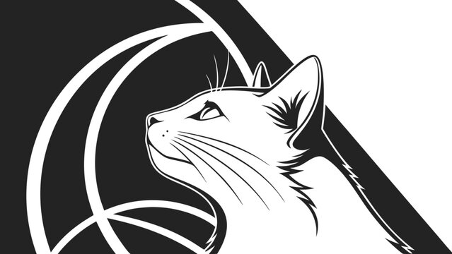 Black and white cat head icon looking at the moon